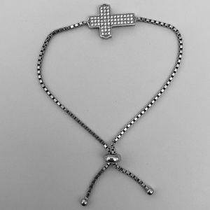 925 Silver cross bracelet cz zirconia slider